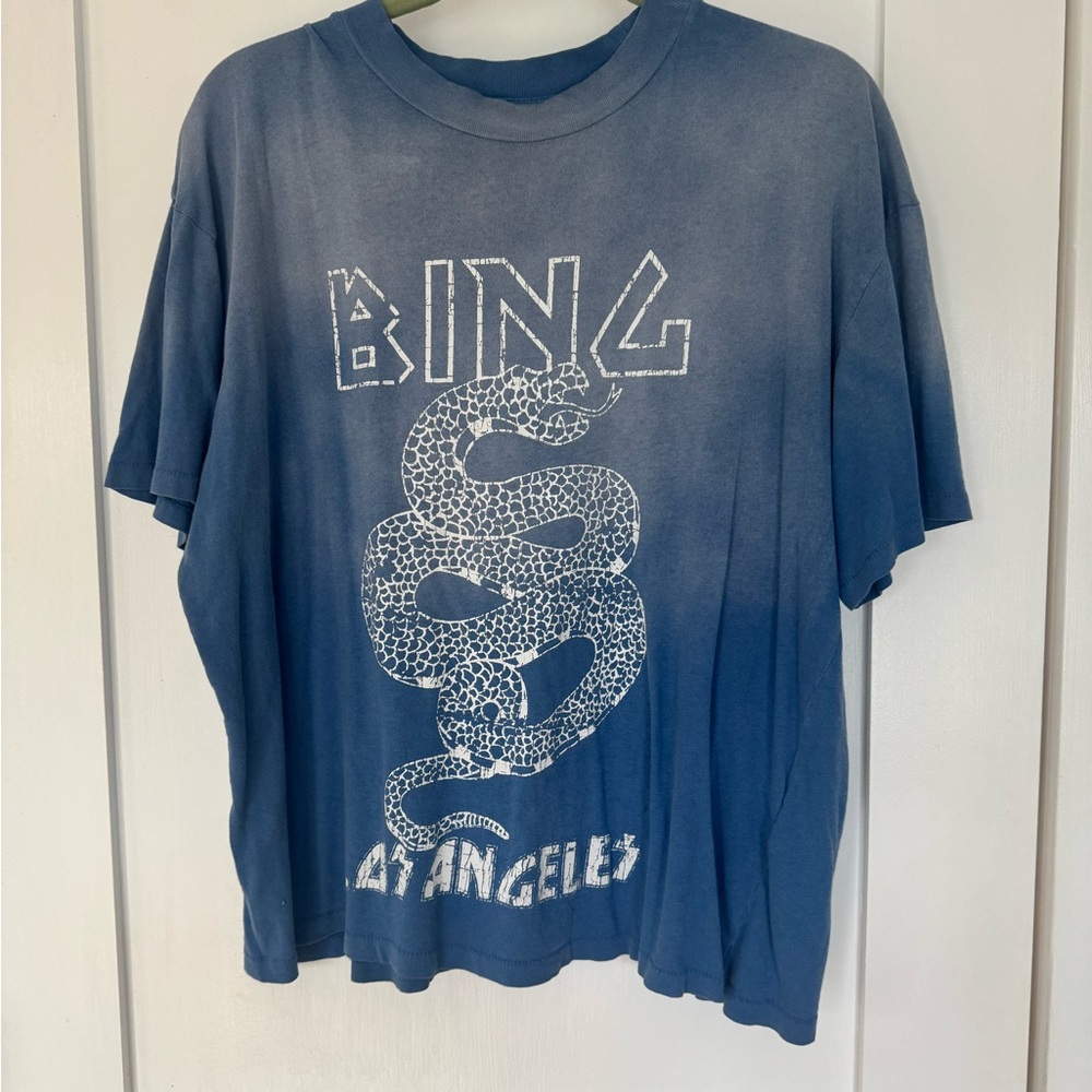ANINE BING: Blue Graphic T-Shirt with Snake Design